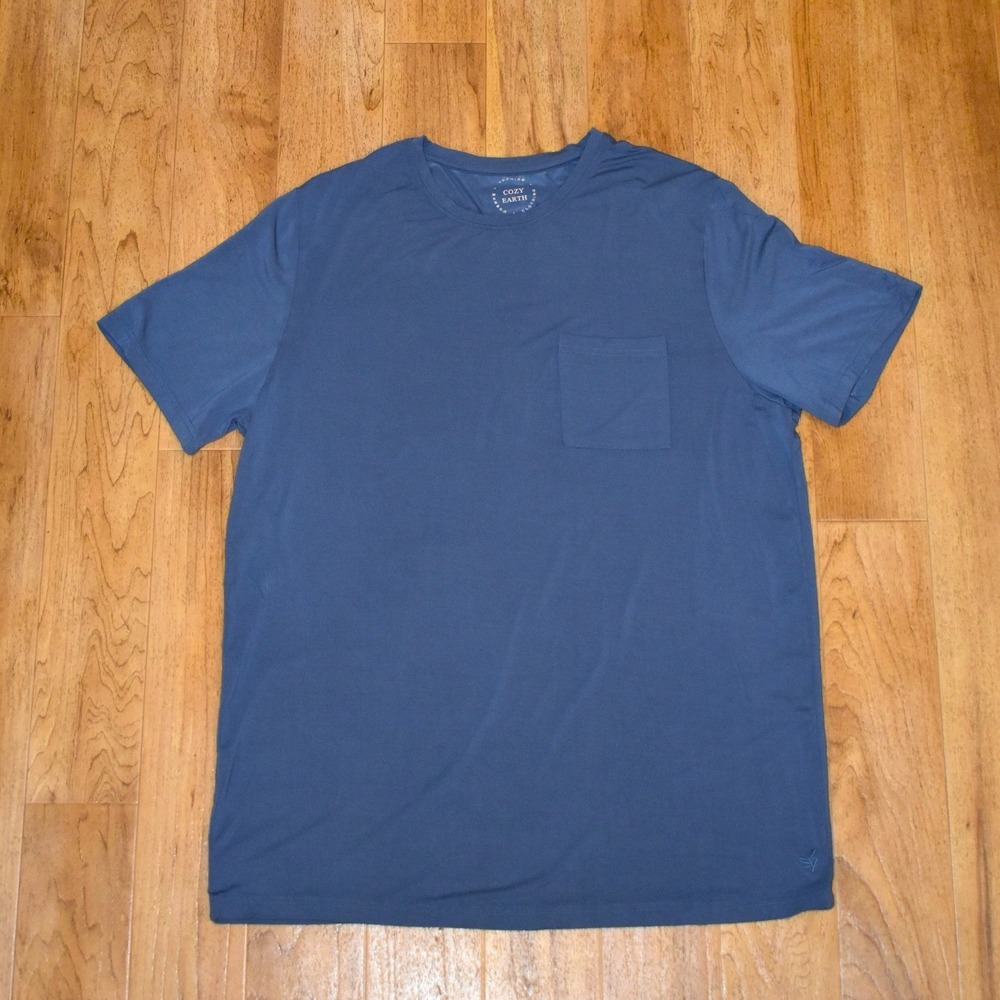 Cozy Earth Pocket T-Shirt Mens Large Blue Excellent Premium Bamboo Viscose Tee